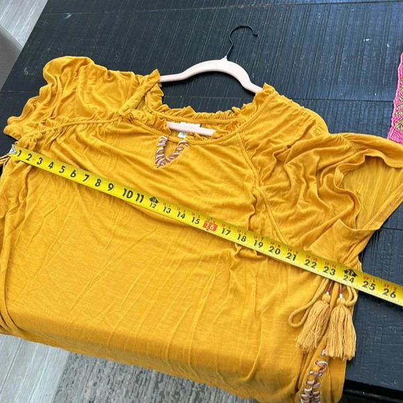 Anthropologie Postmkark Boho Top with tassel details mustard yellow size XS - Picture 8 of 10